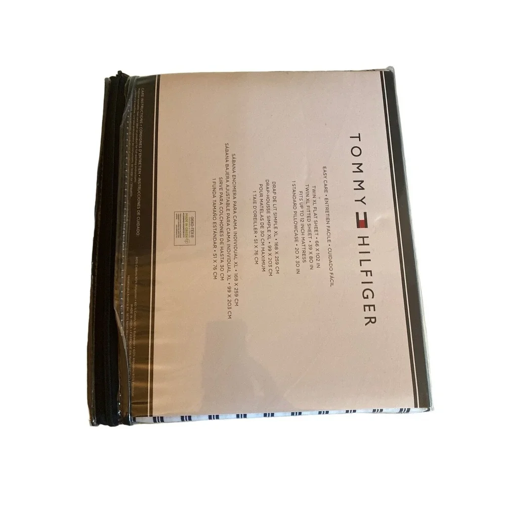 NIP Tommy Hilfiger‎ X Long Twin Sheet Set White Blue Stripes